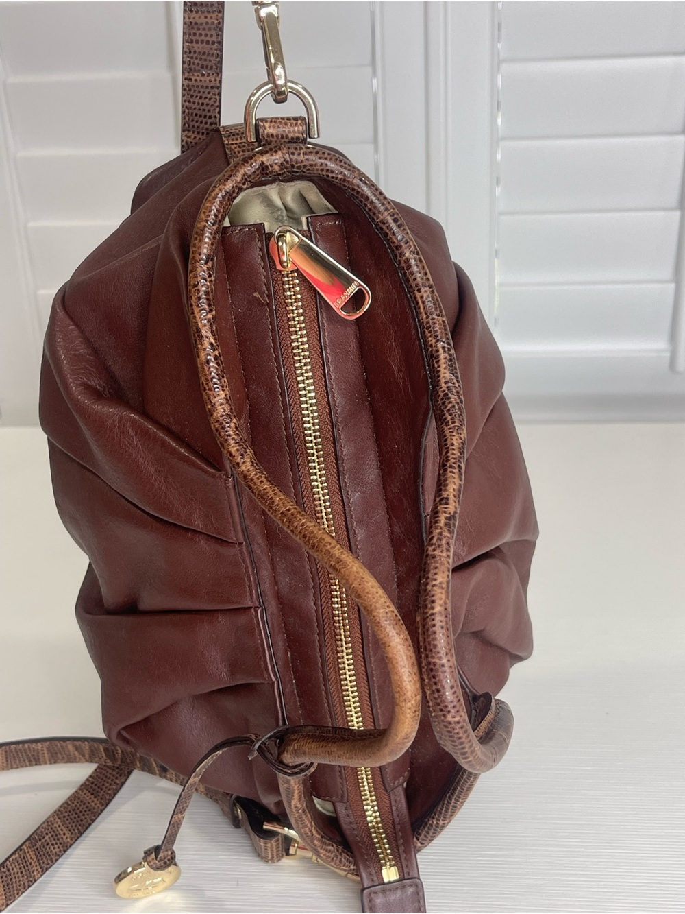 Brahmin Leather Pleated Satchel Bag with Removable Crossbody Strap - Picture 3 of 8